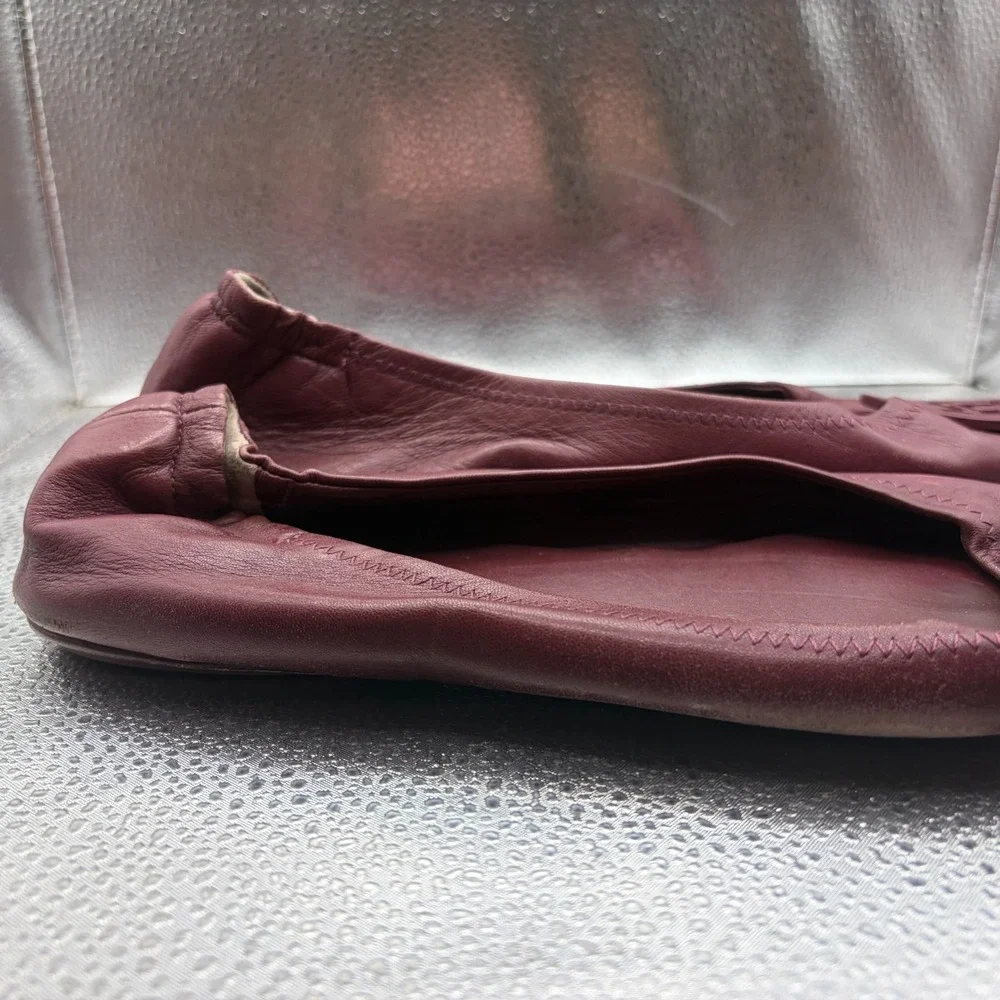 Size 11 M Tory Burch Minnie Burgundy Womens Leather Logo Travel Ballet‎ Flats